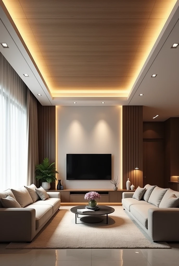mujhe modren ceiling design chahiye h 14'*16'  k liye drg. room k liye only one side window h 3 sides sofe dle hue h or 4th side tv lga h  koi or design 