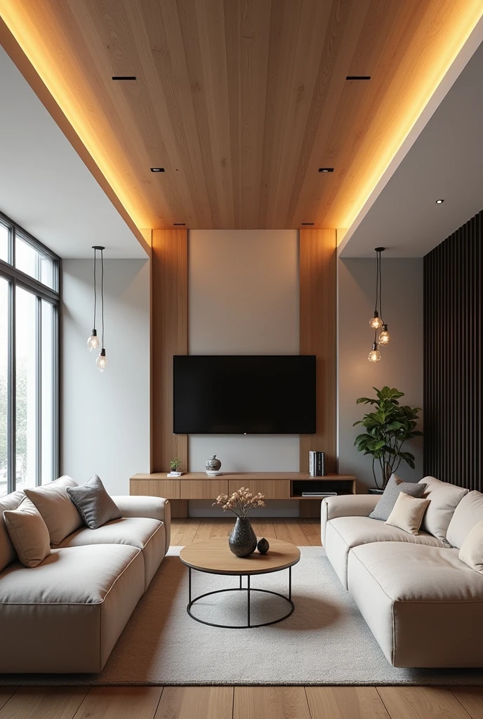 mujhe modren ceiling design chahiye h 14'*16' k liye drg. room k liye only one side window h 3 sides sofe dle hue h or 4th side tv lga h koi or design