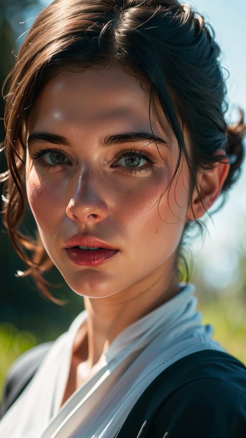 (((ultra realistic))) photo, head of'artwork, superior quality, (pale skin), (Visage et yeux ultra detaileds:1.3), 1 fille, adulte, dans un tee-shirt, (Maquillage pour les yeux, mascara) , ((detailed labia majora)), ((ash wavy hair)), ((Chyolka)) , (natural boobs), slender waist. ((posing)), Photo shoot, studio (soft lighting), (The play of light and'shadows), depth of field, bokeh, (attention particulière aux détails de la peau: 1.2), Detailed leather texture, pores on skin. (Aerial atmosphere of the setting. Gamme de couleurs - délicate, Glittering, white, tons roses), rd, ((grain de film)), ((des rayons)), ((l’éblouissement du soleil)), ((high waisted portrait, near the camera)) , ultra detailed,