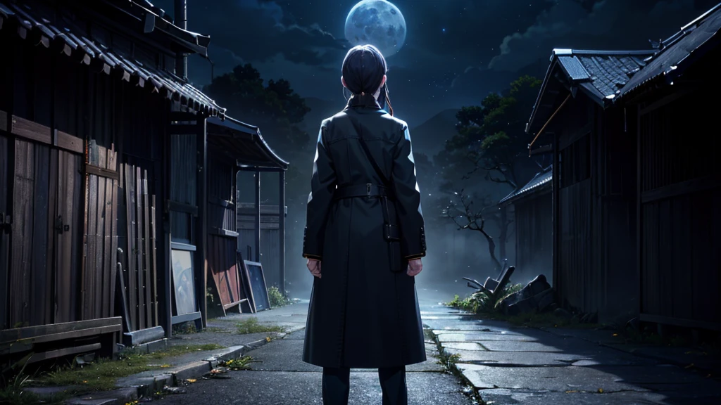 (最high quality、High resolution、Textured skin、high quality、Caution about scars、Precise CG unification、Detailed Background)、((Turn around))、(Standing in front of the full moon)、Game CG、