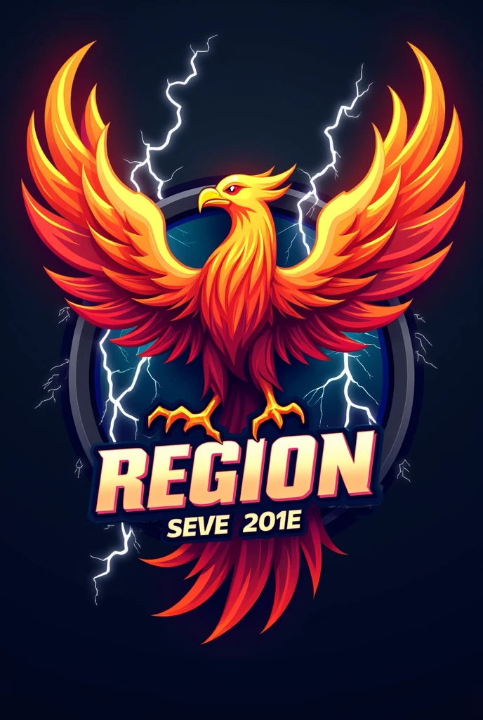 Phoenix bird esport logo with fire effect and lightning effect with ARFREGION written on it