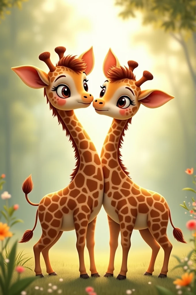 Qute giraffe holding each other