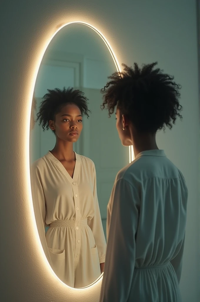 Image 2: A mirror reflecting a stronger, more confident version of the person looking into it, representing the transformation into the desired identity.