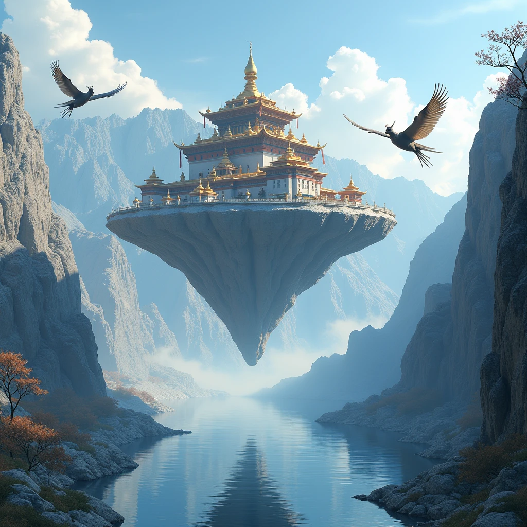 A floating monastery in the Himalayas, accessible only by mythical creatures.
