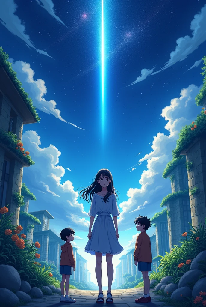 Put so s shooting star in Here background of another version of Meteor Garden make it like anime it's fine just make it the one you generated before one girl is in the middle so 2 boys in her side and another 2 boys on the other side of her just like before