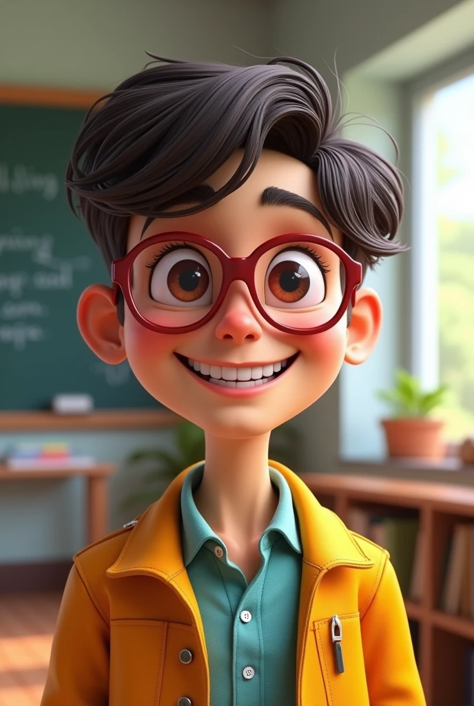 Cute animated teacher with trendy clothes and glasses