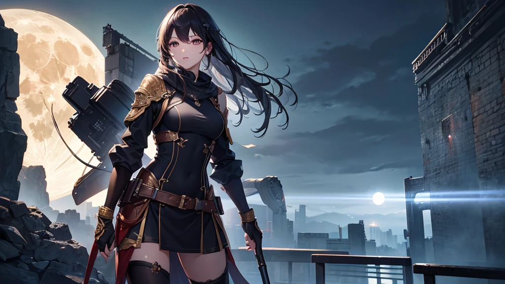 (最high quality、High resolution、Textured skin、high quality、Caution about scars、Precise CG unification、Detailed Background)、((Turn around))、(Standing in front of the full moon)、Game CG、