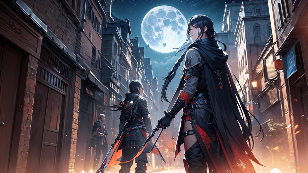 (最high quality、High resolution、Textured skin、high quality、Caution about scars、Precise CG unification、Detailed Background)、((Turn around))、(Standing in front of the full moon)、Game CG、