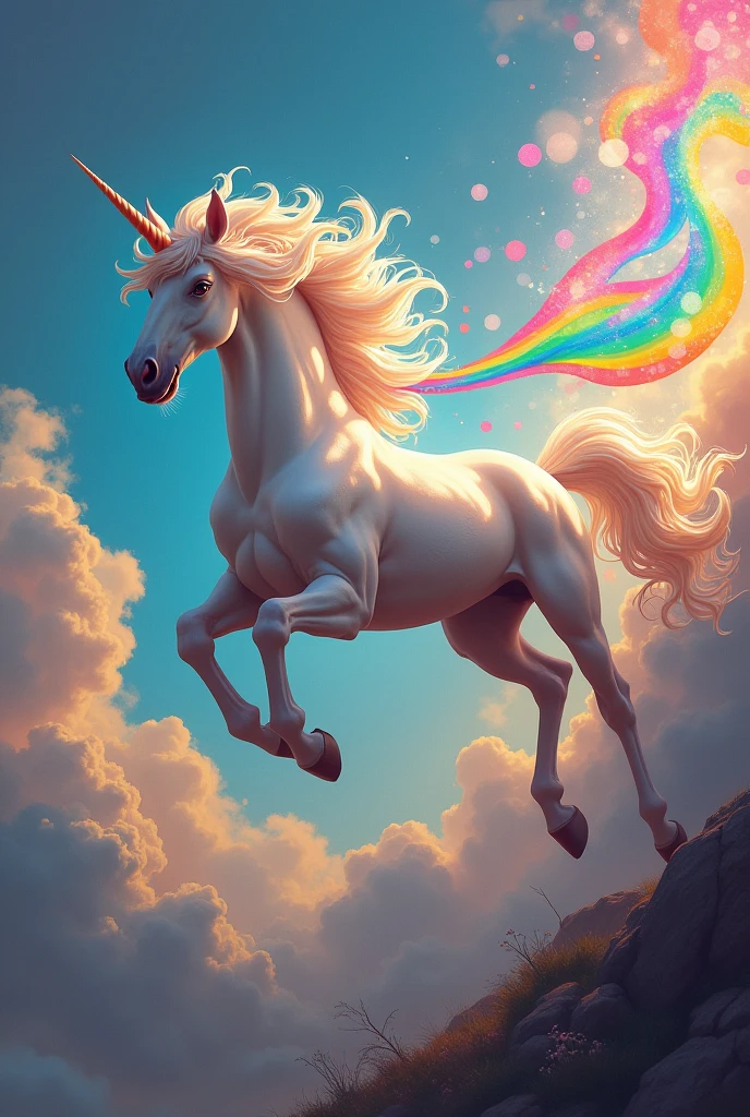 Chaotic flying unicorn spitting rainbows