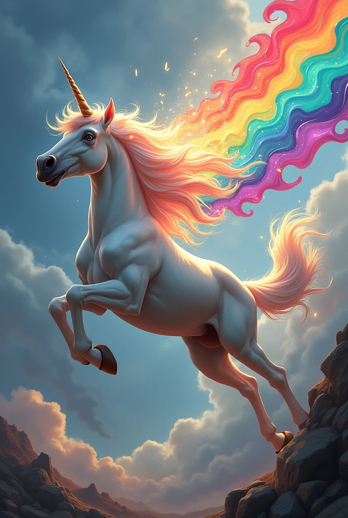 Chaotic flying unicorn spitting rainbows
