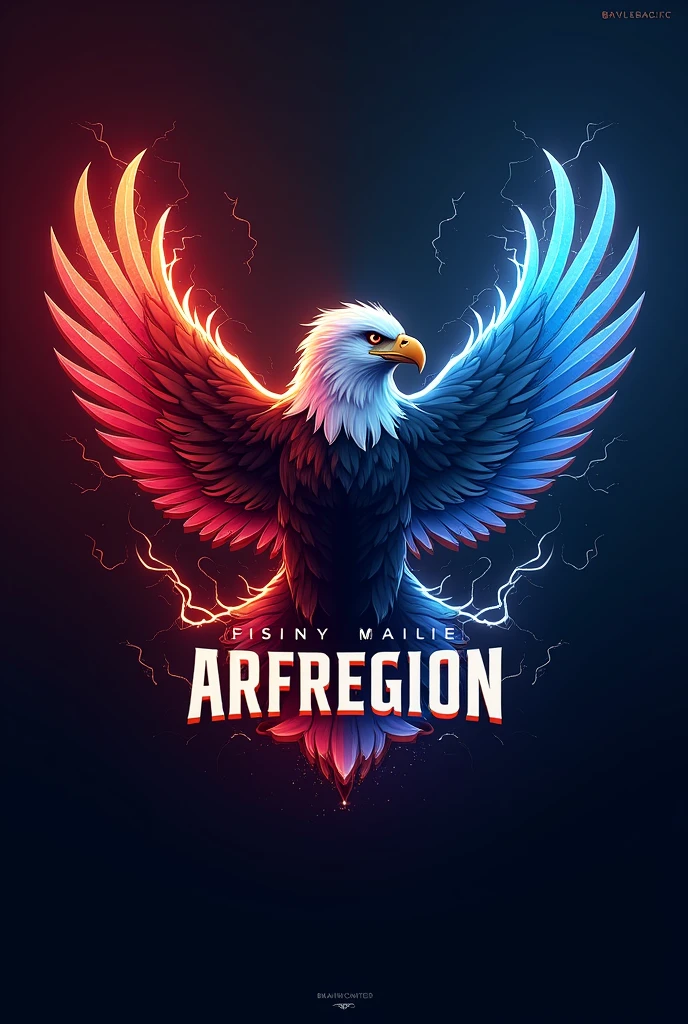 esport logo eagle red blue fire effect and lightning effect with the words ARFREGION