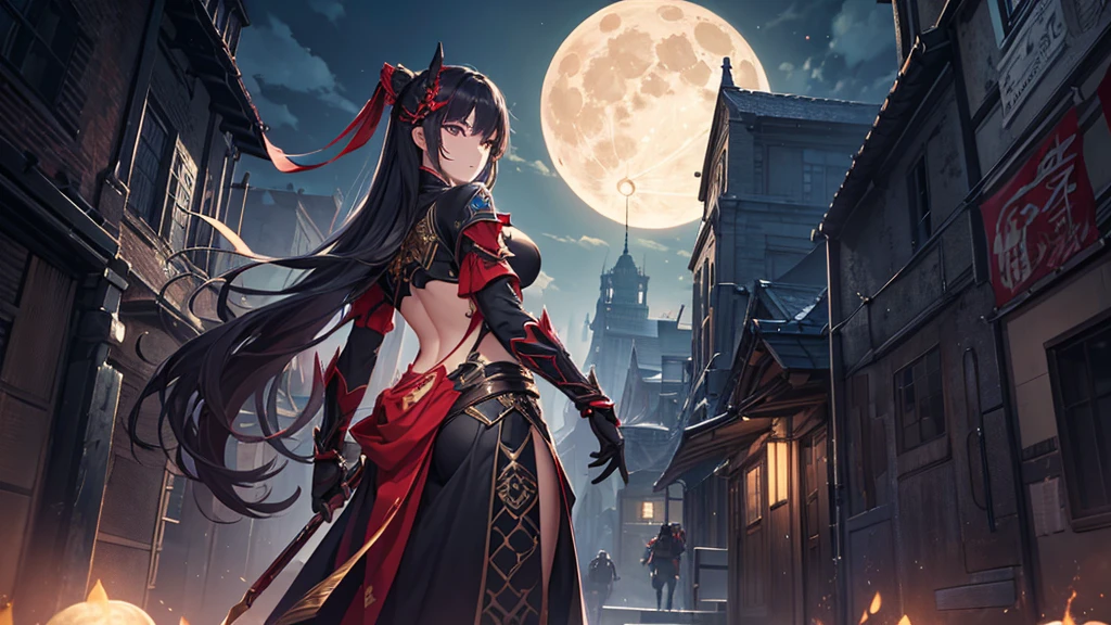 (最high quality、High resolution、Textured skin、high quality、Caution about scars、Precise CG unification、Detailed Background)、((Turn around))、(Standing in front of the full moon)、Game CG、