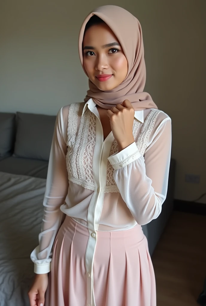 Malaysian Muslim women,Islamic headscarf,See-through shirt,Short skirt,photograph,reality,beauty,Looking at the camera,front,Sexy,Cleavage,whole body,See the legs,HD pictures,Thin shirt,Positive sister,Unbutton,See the chest,,Small leak,Cute face,nice,want to,My home,Touch your chest,Lace,Masturbation