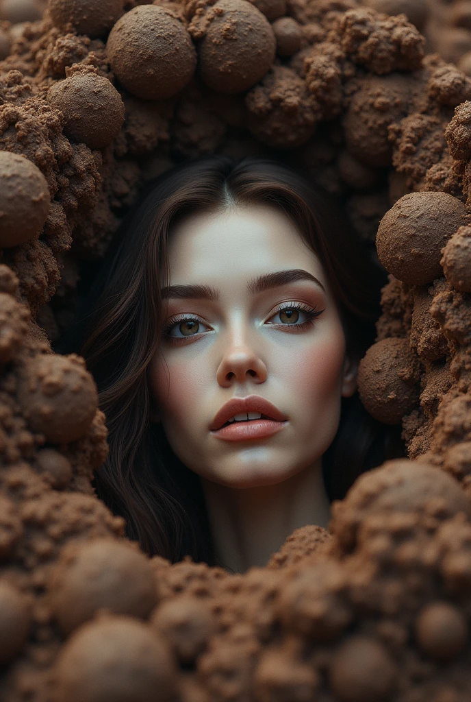 A female face with no visible hair in a big poop 