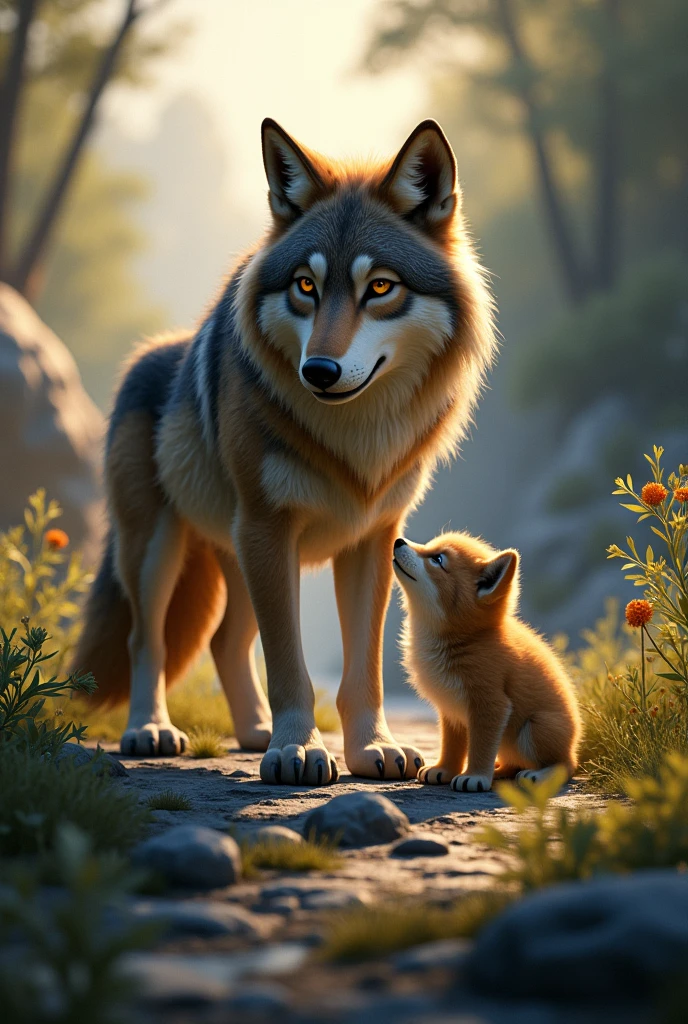 Wolf parent and child、A moving scene
