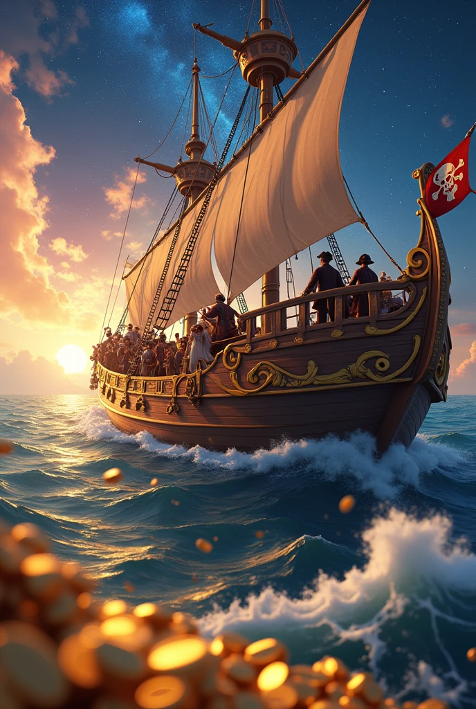 animated, bateau pirates, blanc, Golden, money, noir, maron, time, effect, pouvoir du time et de l’univers