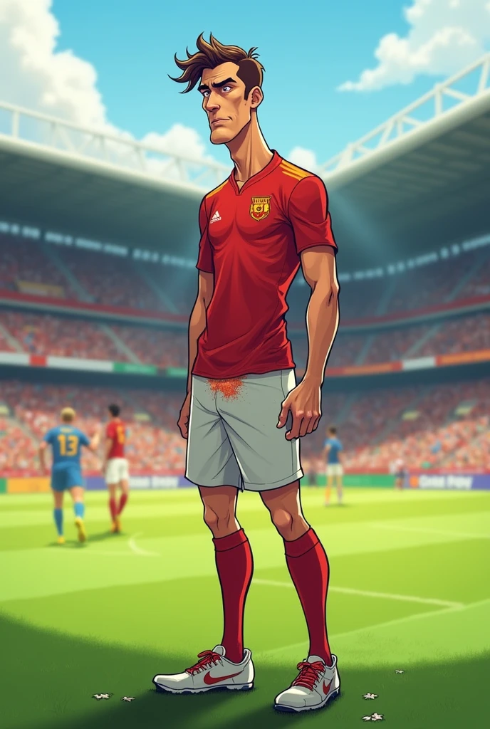 a soccer player pee pants shy tall handsome comic