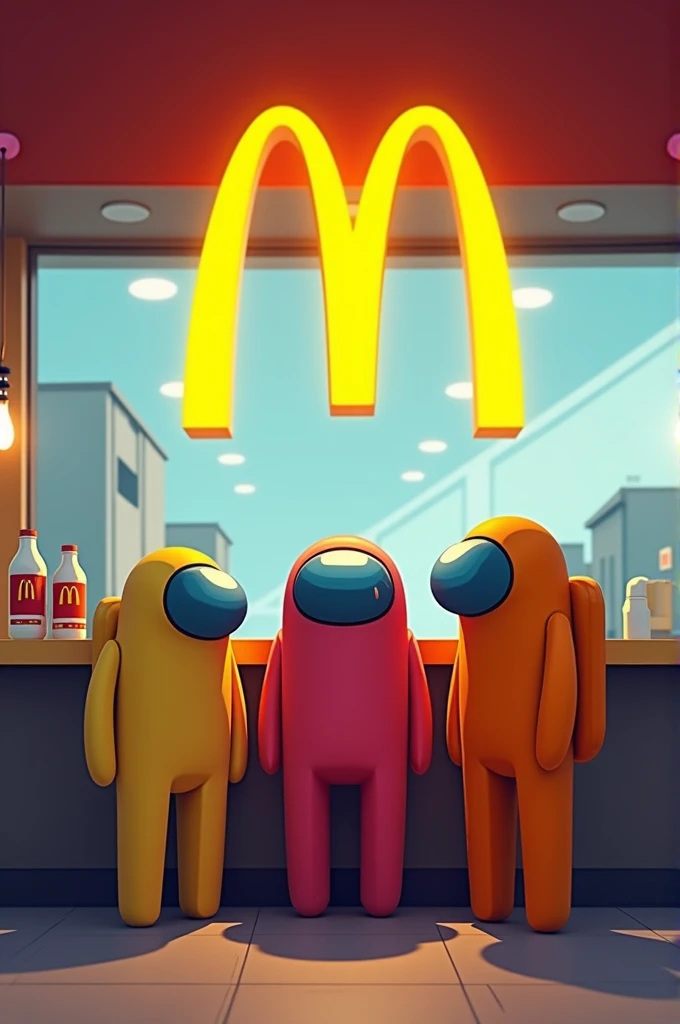 Original among us characters infront of McDonald's counter
