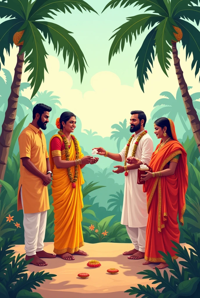 bride father giving payment to cook, Brahmin, photographer South indain style vector