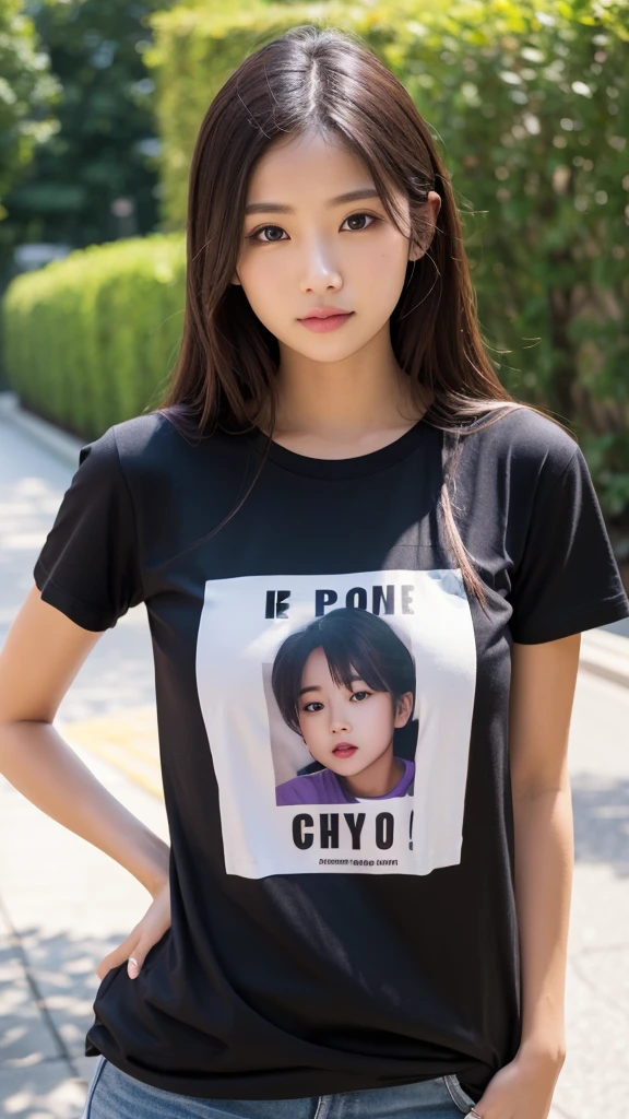 ((Midnight, Best quality, 8k, Masterpiece :1.3)), Whole body, Long legs, Sharp focus :1.2, A pretty woman with perfect figure :1.4, Slender abs :1.1, ((Dark brown hair, Big breasts :1.2)), (White tight tshirt, Jean bib, Standing:1.2), ((Night city view, Rooftop:1.3)), Highly detailed face and skin texture, Detailed eyes, Double eyelid, ballgag