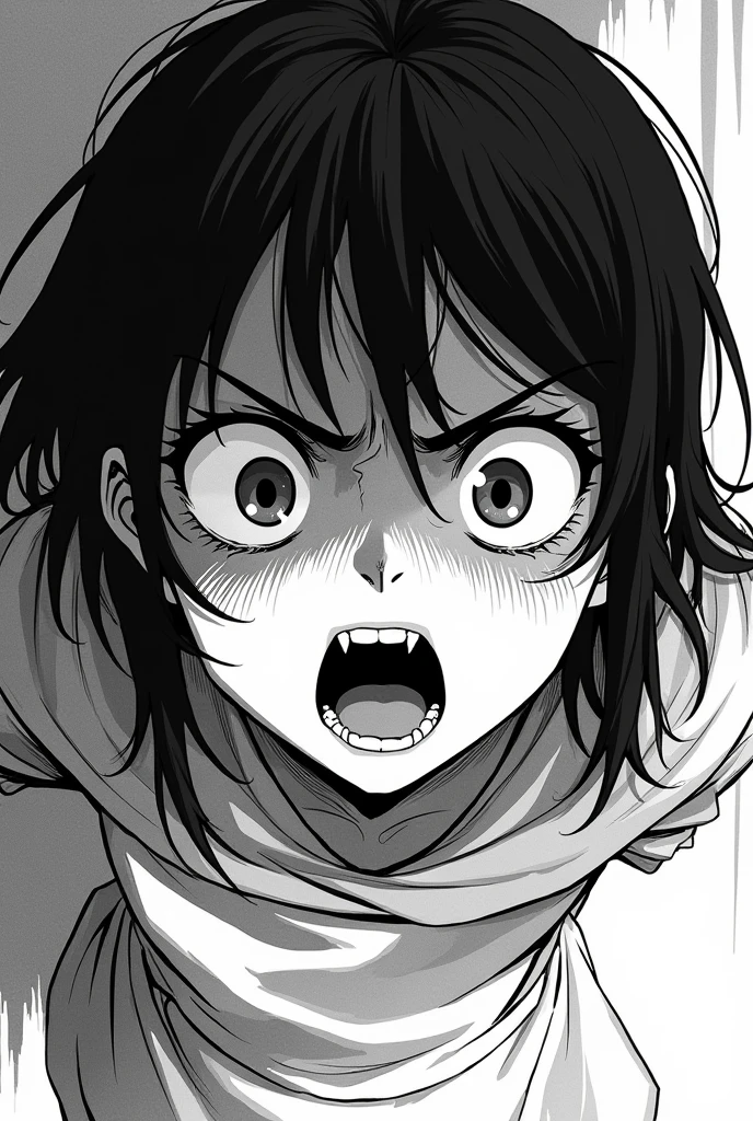 a boy scared looking at me and a girl with scary angry face raging at back black and white manga image