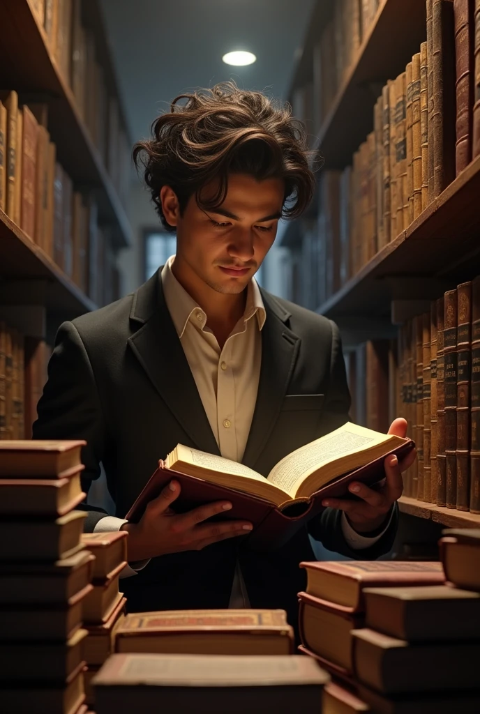 Tourist reading and looking at Venezuelan history books