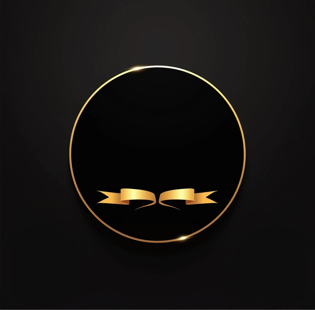 "Create a logo with a black center and gold borders. The design should be sleek and elegant, with the contrast between the black and gold creating a bold visual impact. Include a ribbon or banner at the bottom of the logo, ensuring it complements the overall design. The ribbon should be well-integrated into the logo, adding a touch of sophistication without overwhelming the main elements. Maintain a balance between the dark center and the golden accents to create a visually striking and polished logo."