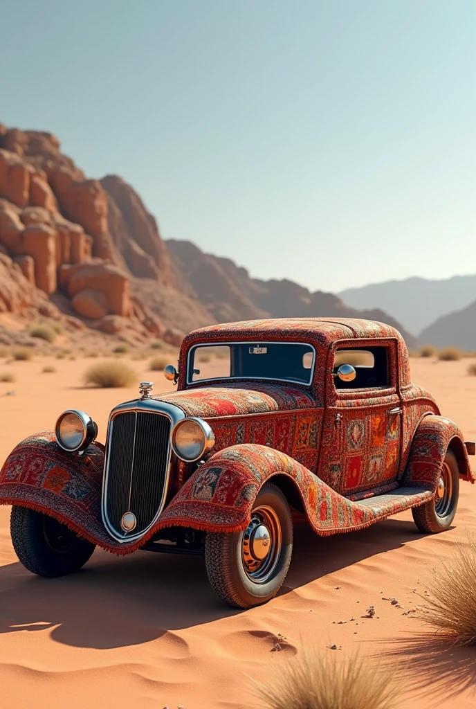 Car wrapped with rugs