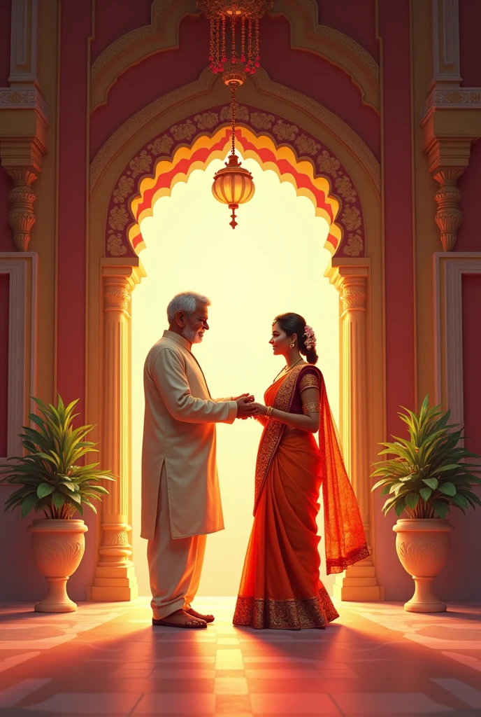 father making bye to bride marriage Hall in the background south Indian style
