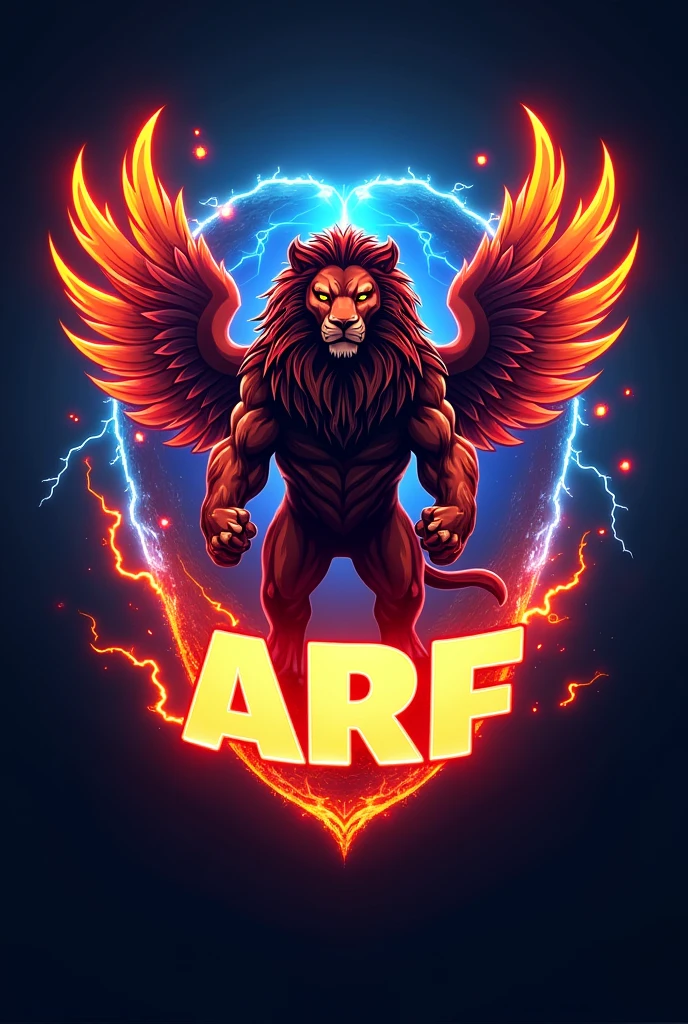 winged lion esport logo with fire effect and lightning effect with ARFREGION writing size 1.1