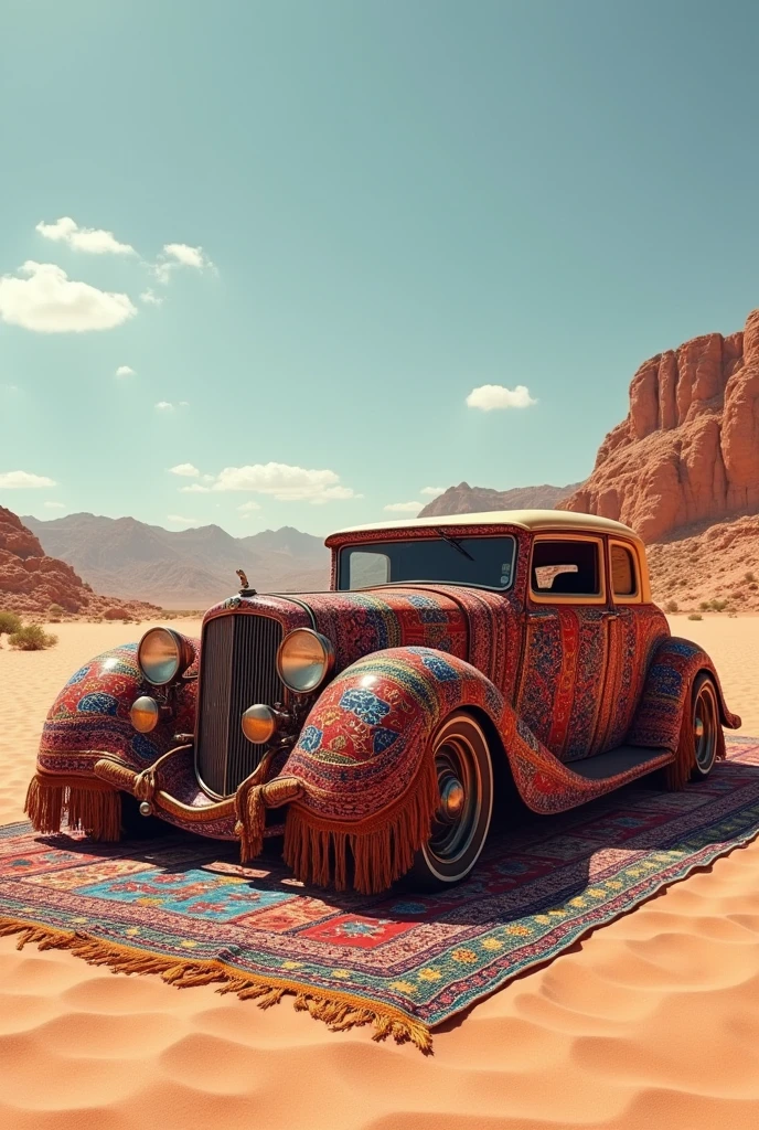 Car wrapped with rugs
