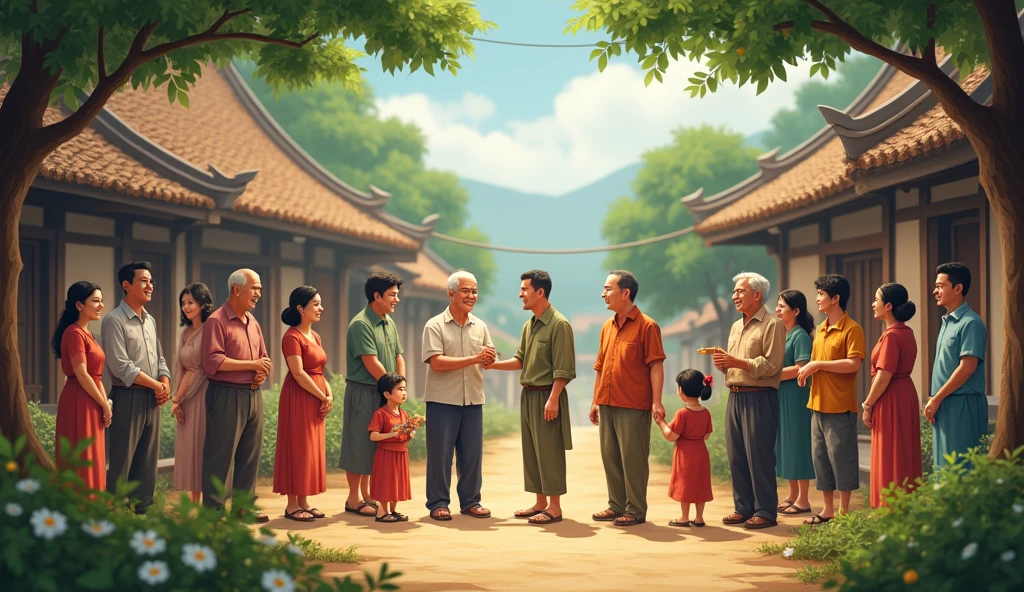Men meet with their family and they get reunion in village