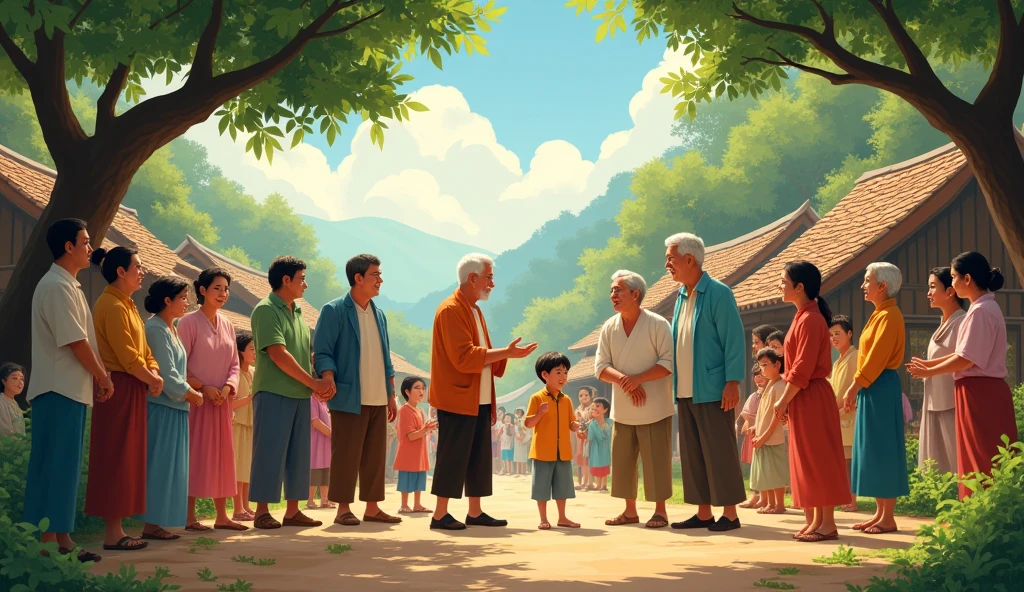 Men meet with their family and they get reunion in village