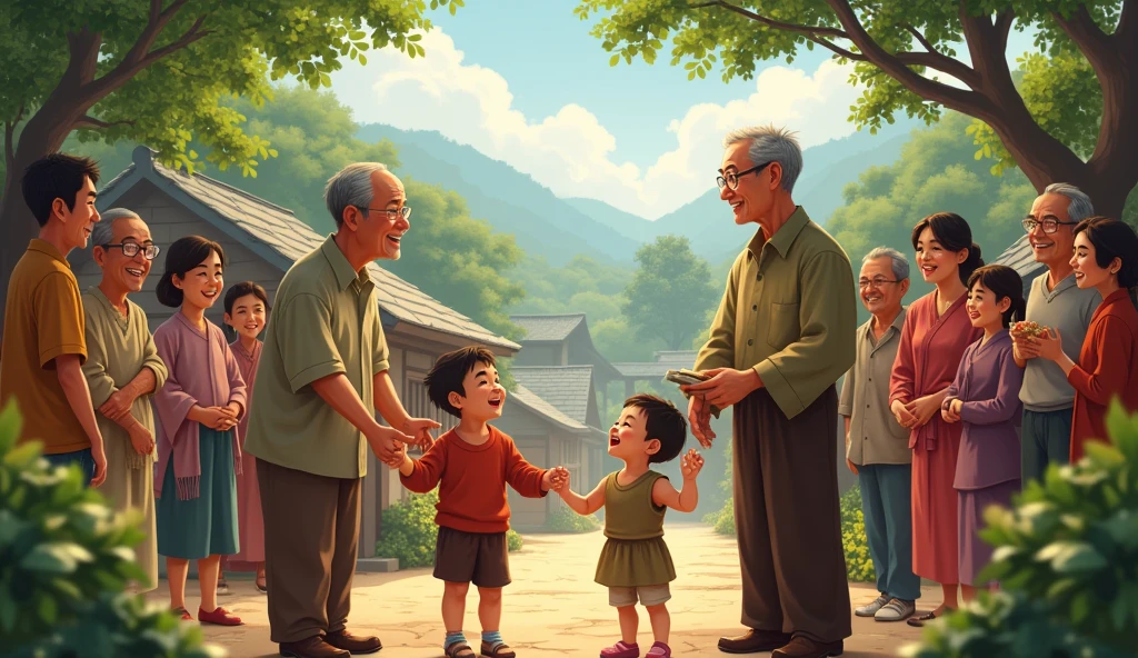 Men meet with their family and they get reunion in village