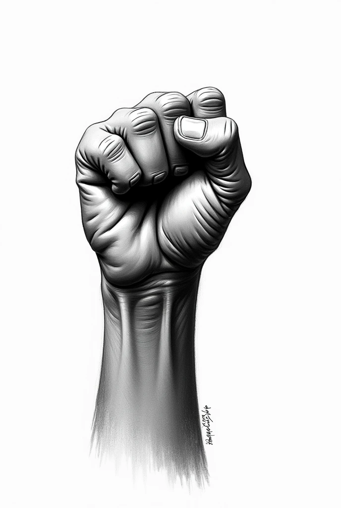 Strong fist in black and white color drawing