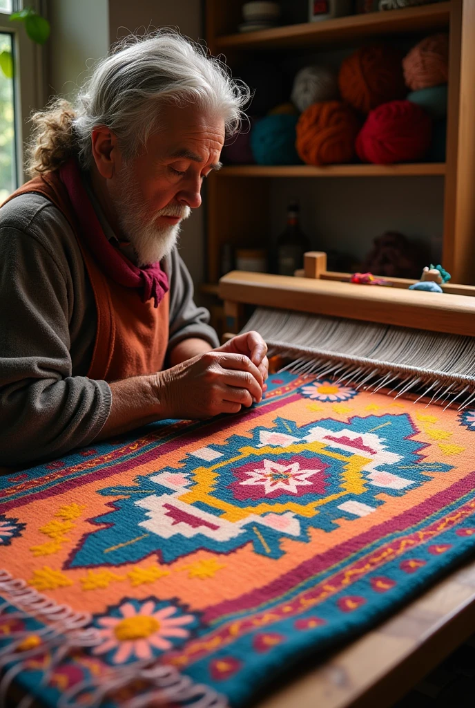 Weaving a wool rug