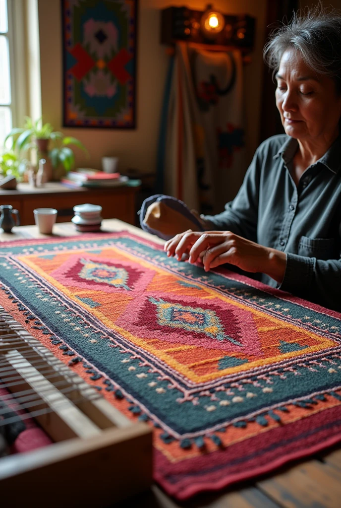 Weaving a wool rug