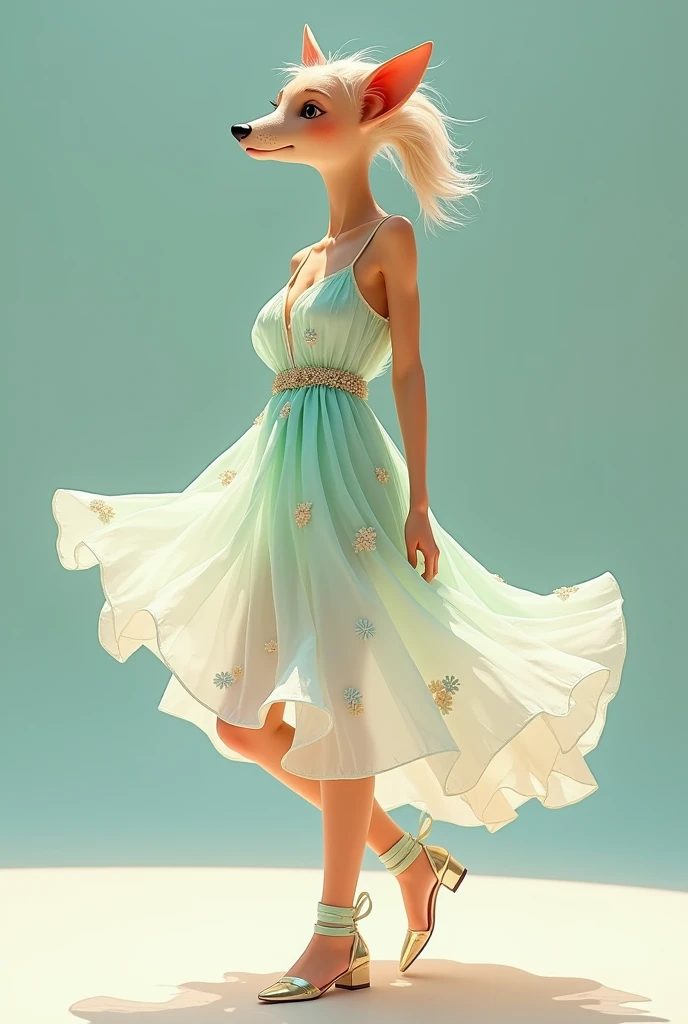 Theme description of the anthropomorphic Shavina dog and the dance of the summer breeze:This collection is inspired by the elegance and agility of the Chaweng,Transforms the wearer into a lithe dancer in the summer breeze,Show a fresh、Romantic and vibrant aesthetic。Through the clever combination of light tailoring and summer elements,Perfectly combines the joy of the Summer Dog with the leisure of summer,Presenting a fashion feast about summer and freedom。
clothing:clothing采用清新明亮的色彩,Such as light blue、Mint green or off-white,Simulate the fresh atmosphere under the summer sun。The fabric is made of light and breathable material,Such as cotton and linen、chiffon etc.,Let the wearer feel cool and comfortable in summer。Tailoring,Focus on fluency and agility,The hem of the skirt or trousers flutters in the wind,Like the tail of a shawna running happily on the grass。
underwear:underwear设计简约而不失精致,采用与clothing相协调的色彩与图案。The fabric may have small floral or polka dot prints,Add sweetness and romance。Tailoring注重贴身与舒适,Allows the wearer to show off their figure while enjoying and ease。
Black Silk(or transparent stockings):In order to better fit the light summer theme,可选用透明替代传统Black Silk。Transparent surface can be decorated with fine gold or silver lines,Simulate the light and shadow effects under the summer sun,Add a sense of mystery and elegance to the overall look。
shoe:shoe设计以轻盈与舒适为主,Like flat sandals、Lace-up shoes or simple slip-on styles。The upper can be decorated with flowers、Summer elements such as bows,Add sweetness and romance。The sole is made of non-slip and soft material,Ensure that the wearer can walk freely on the catwalk,It seems to be dancing in the summer breeze。
Spirit style:Anthropomorphic Shavina Dog - Dance of the Summer Breeze,With its elegant posture、Fresh temperament、Light steps and embellishment of summer elements,On the catwalk, a fashion dream about summer and。Their eyes reveal their yearning and love for a better life.,Every step you take exudes confidence and vitality,It's like I really became an elf dancer in the summer breeze。