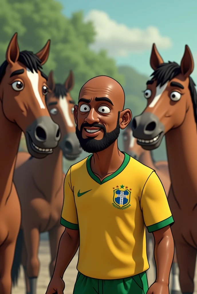 carlinhos (Dark brown man, cross-eyed and bald, has no beard and is a fan of the Corinthians team ) sucking the horses (animation)