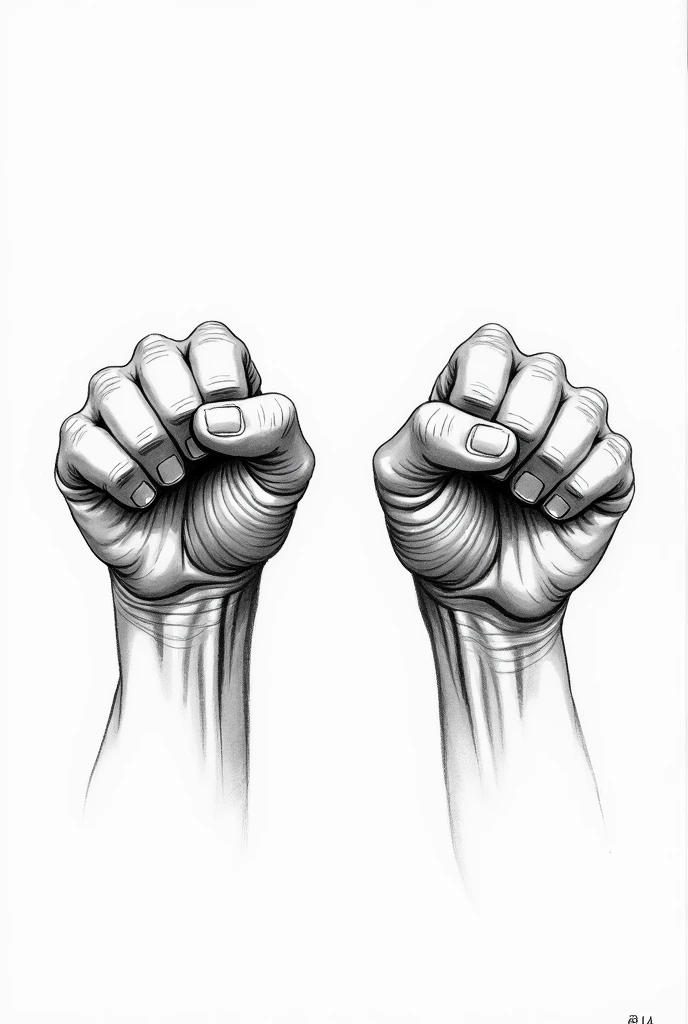 2 Strong fist in black and white color drawing