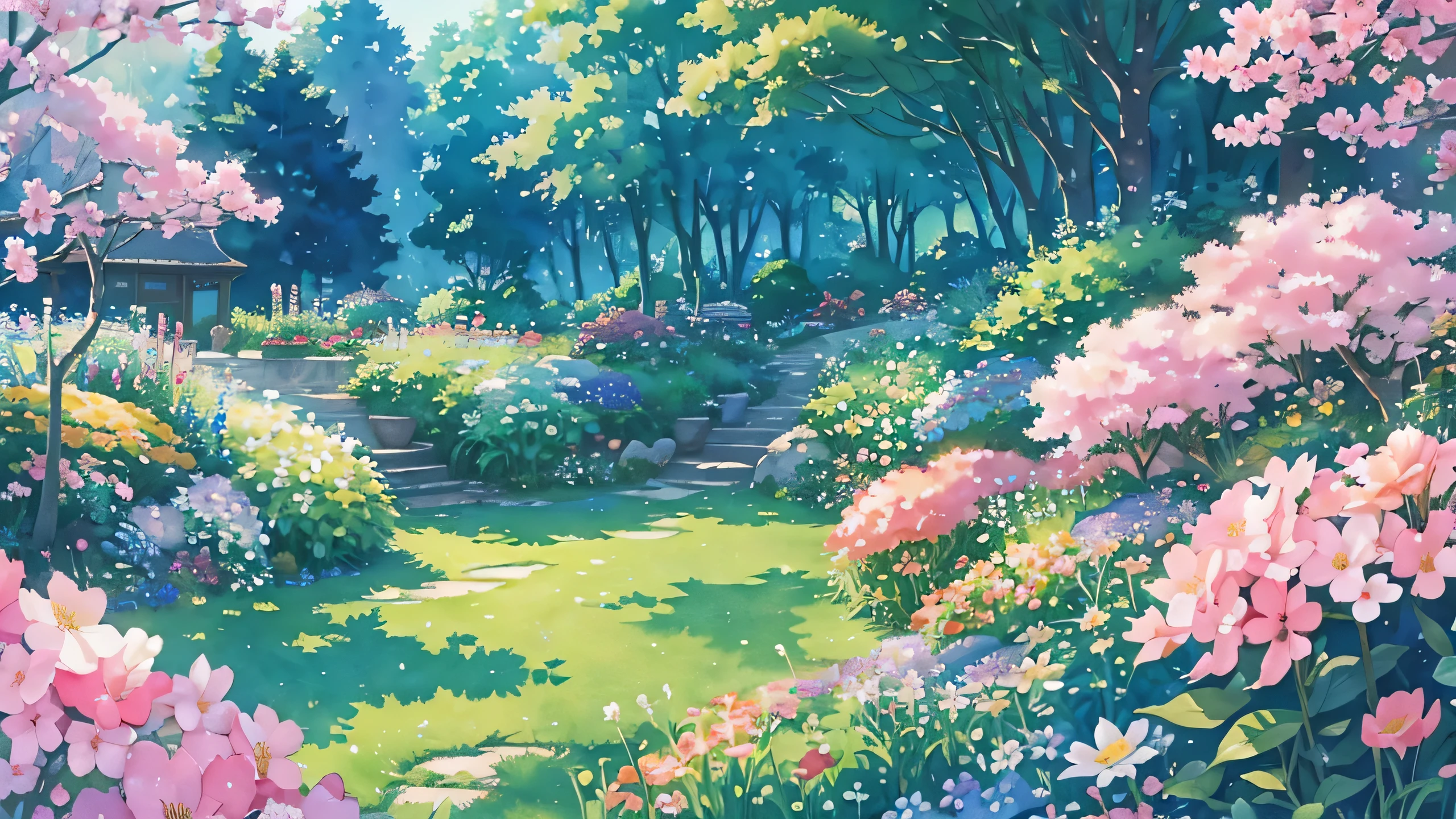 Studio ghibli inspired,Watercolor Floral, Garden Background, Watercolor, Blurry, Flower, Floral Wallpaper