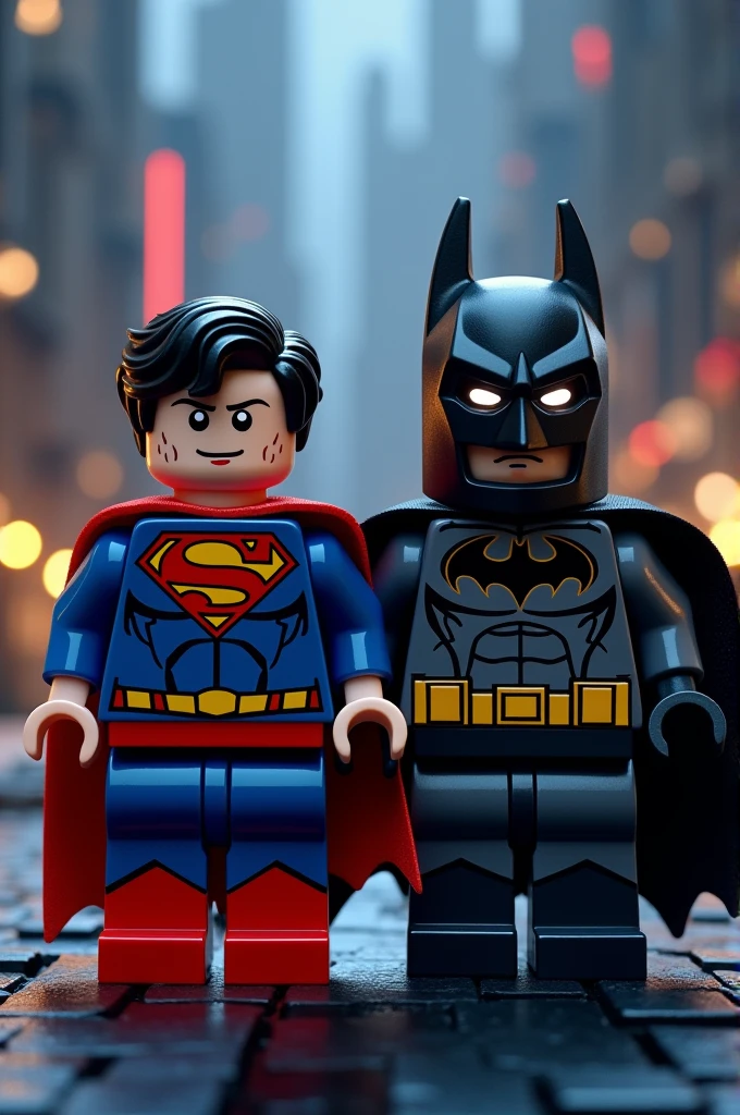 Superman and Batman in lego art, night