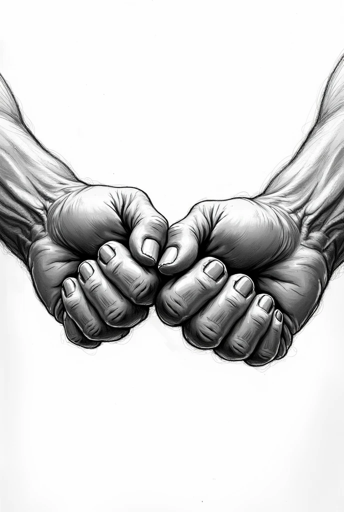 2 Strong fist holding each other in black and white color drawing