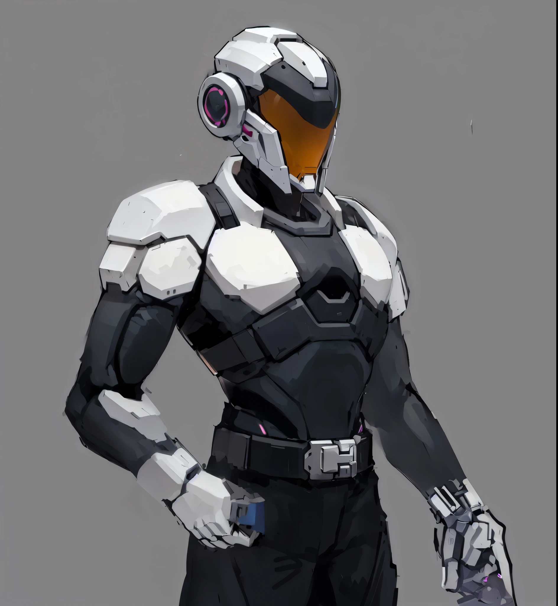Highest quality,4K,Man wearing simple white mechanical combat suit,Leather lining,Black belt,Silver metal belt buckle,