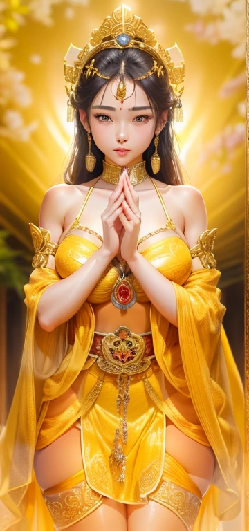 Ultra-realisticな8K CG, (wonderful: , Perfect artwork, masterpiece, Ancient Dynasties, Medieval, Fantasy), ((Detailed Background))), 20-year-old Korean muscular fresh model, Stunningly beautiful, whole body, Traditional clothes that follow her curves, glossy golden wet skin, 50mm Portrait, Glamour,(Gold micro bikini with gold embellishments)(Big Saggy ,large drooping udder,Saggy breasts)(Cleavage exposure、Navel exposure、Expose your upper arms、Exposed thighs)(golden headband)(Golden Garter Stockings) Soft curves, Perfectly wet lips, Abdominal muscles, Ultra-realistic, sun