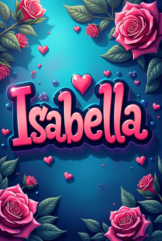 Graffiti with the name Isabella and a small heart. For notebook cover. With shades of blue, purple, roses and in that range