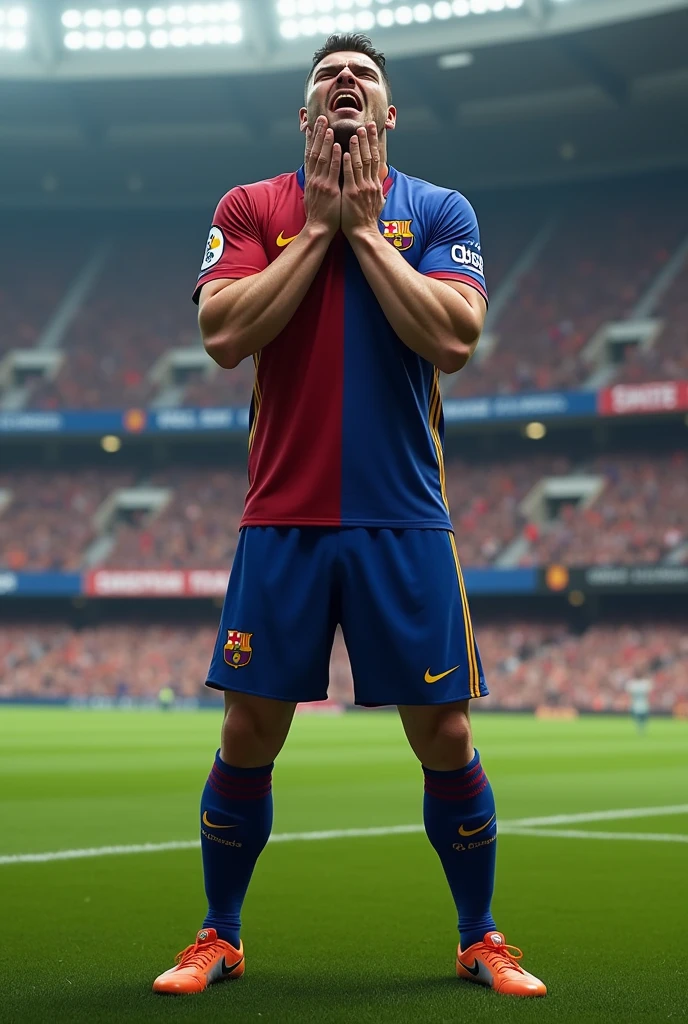 Football player gets pissed in front of the pitch and gets shy