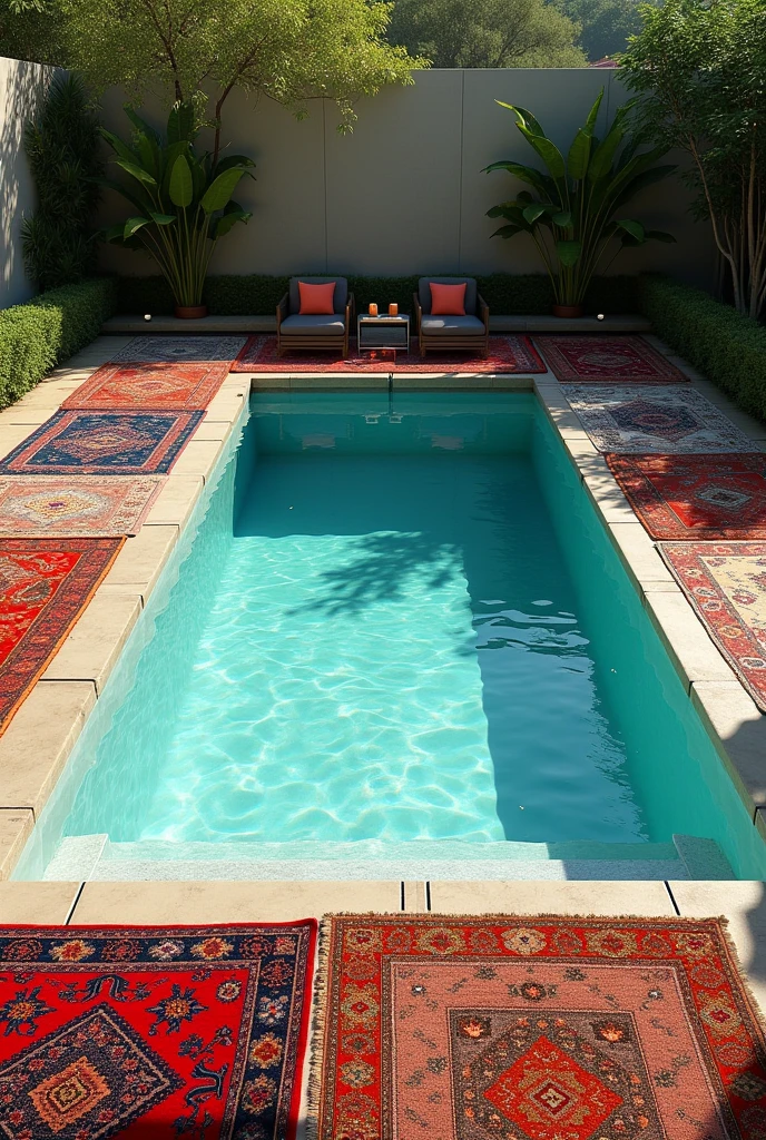 Swimming pool surrounded with rugs
