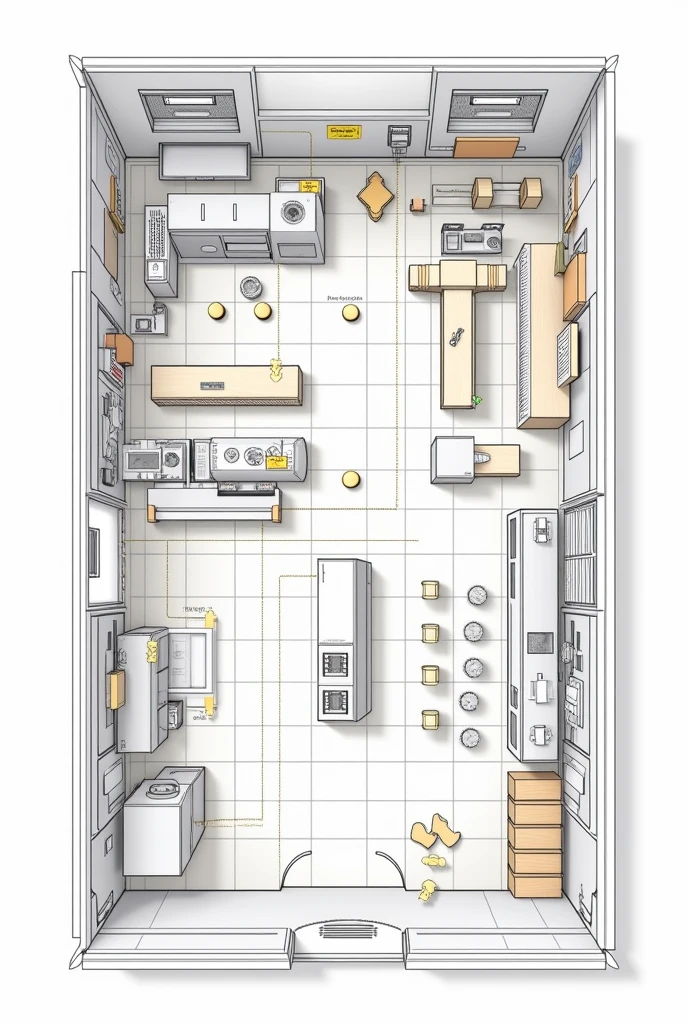 electrical plan design for School canteen 2d with wirings, electronics, appliances