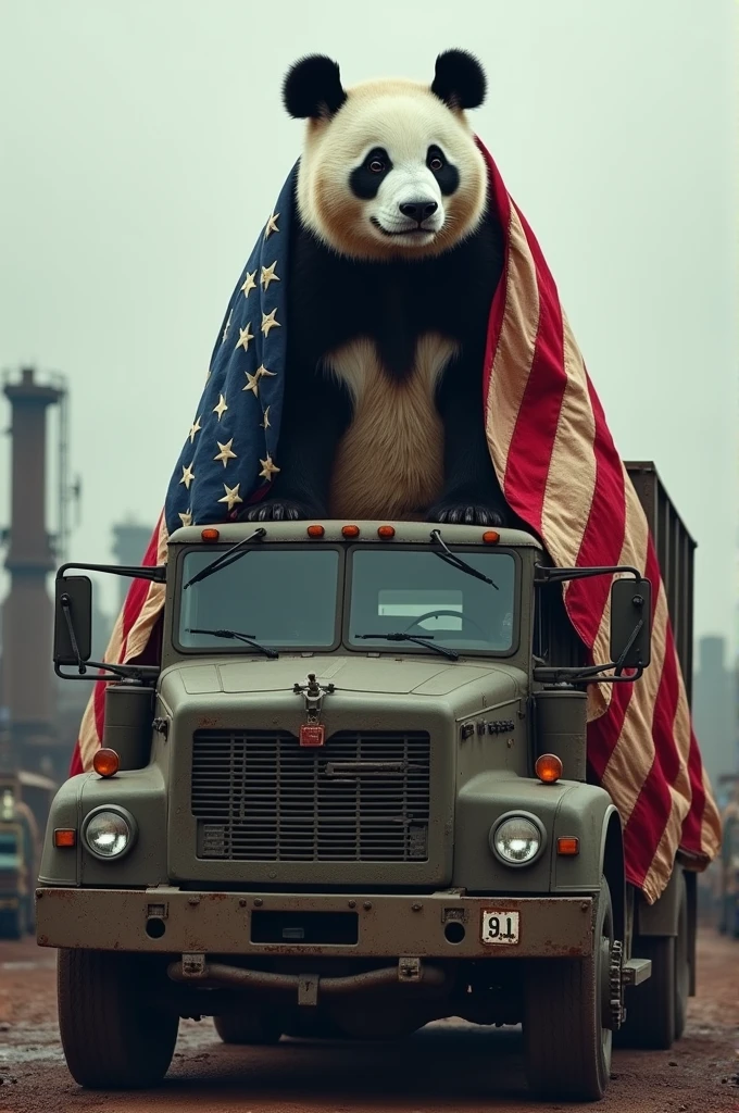 America flag on panda on turck